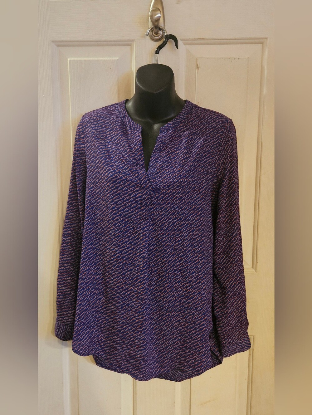 Pleione Purple Printed Split-Neck Blouse